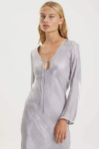 Thumbnail for THIRD FORM Third Form Untamed Bias Tie Up Maxi Dress - Silver BELLA n' BEAR