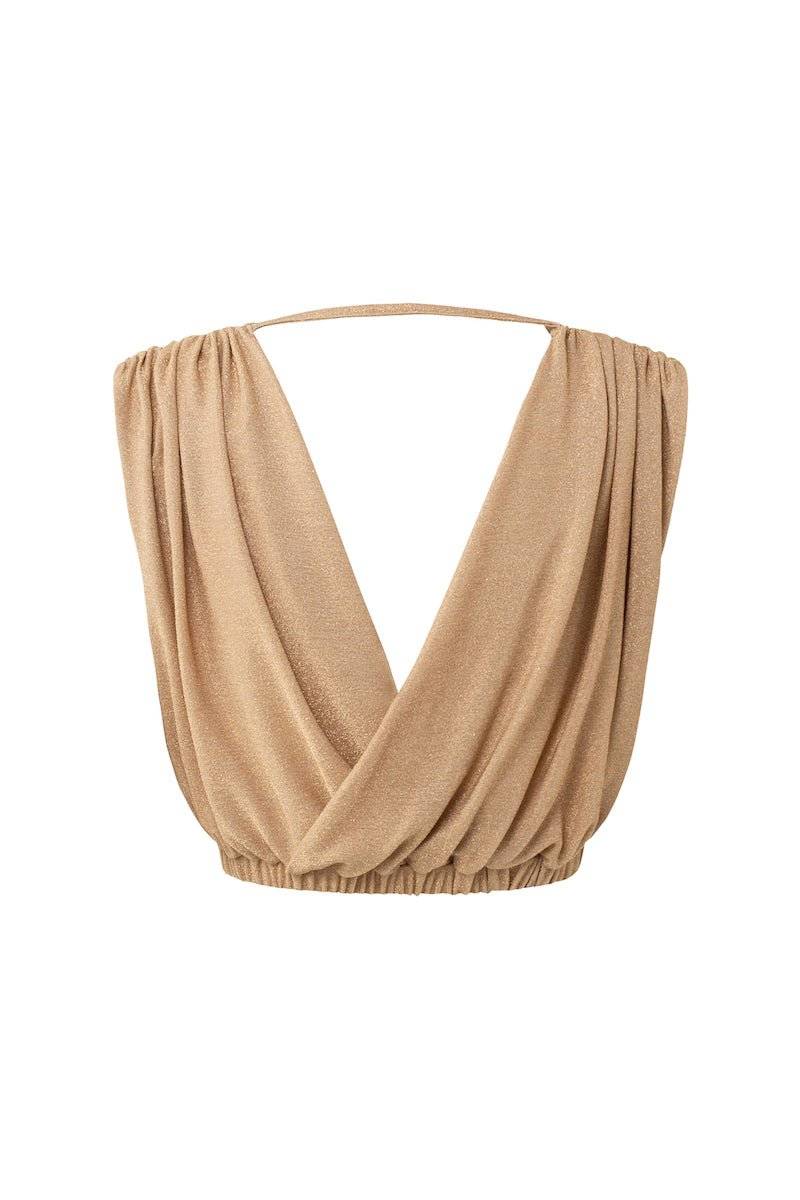 SOFIA THE LABEL Sofia The Label Valentina Draped Crop Top - Gold Lurex BELLA n' BEAR