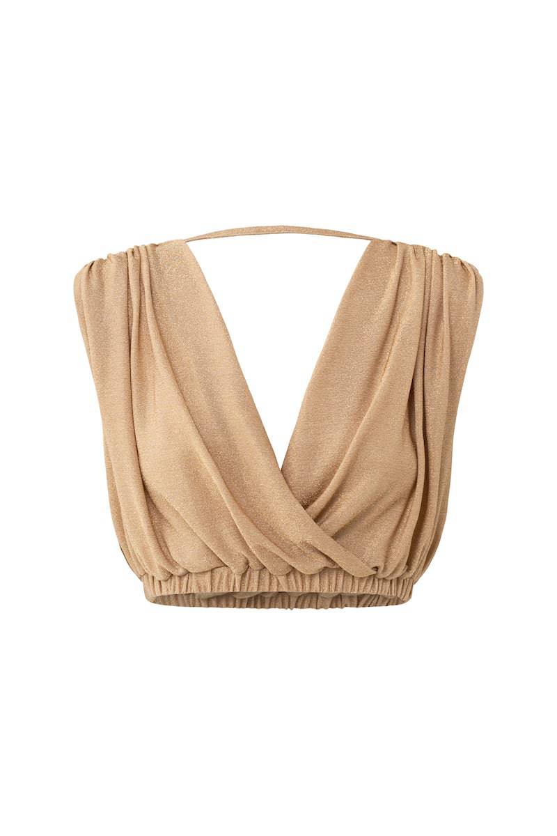 SOFIA THE LABEL Sofia The Label Valentina Draped Crop Top - Gold Lurex BELLA n' BEAR