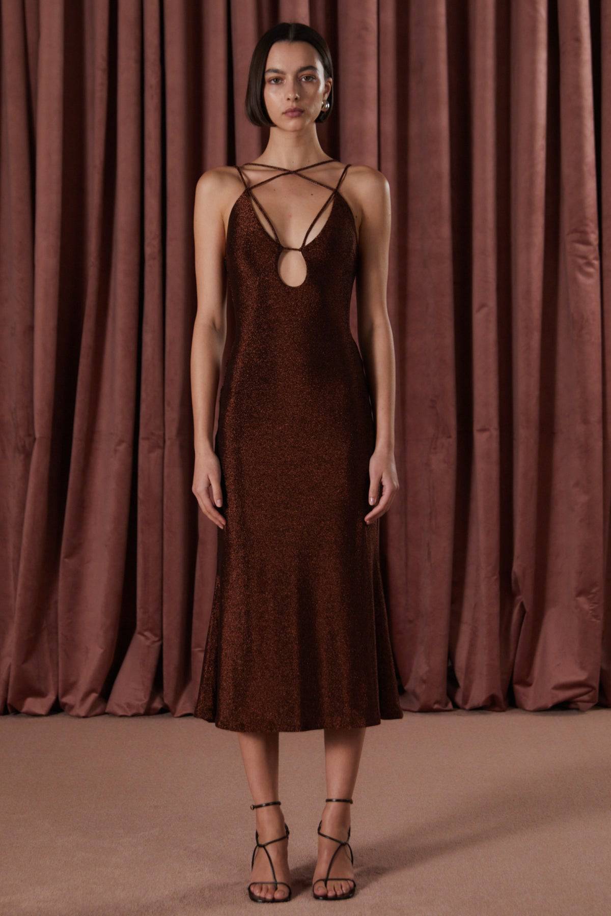 MISHA COLLECTION Misha Veronika Slinky Jersey Midi Dress - Copper BELLA n' BEAR