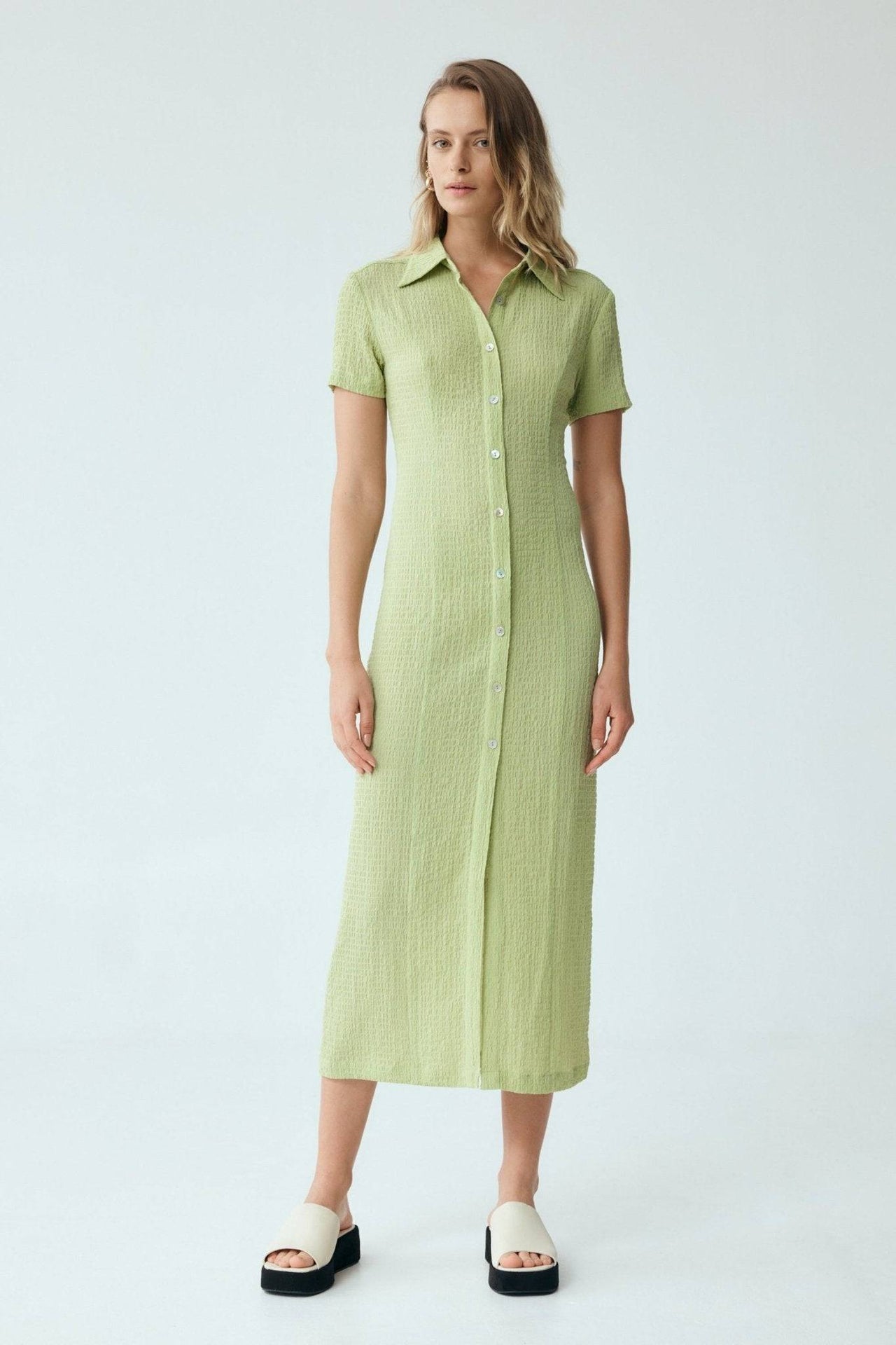 THIRD FORM Third Form Waffle Midi Shirt Dress - Mint, Black BELLA n' BEAR